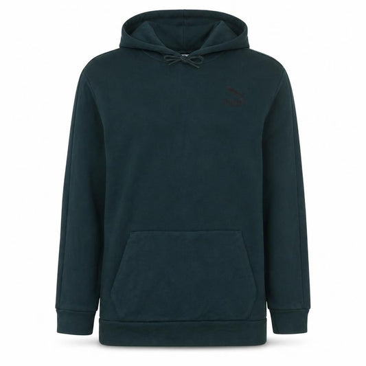 Front view of Puma Men’s Green Pullover Hoodie, size L, Fleece Regular Fit