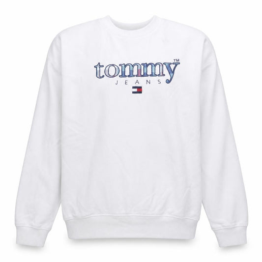 Front view of Tommy Jeans Men's White XS Pullover Logo Sweatshirt