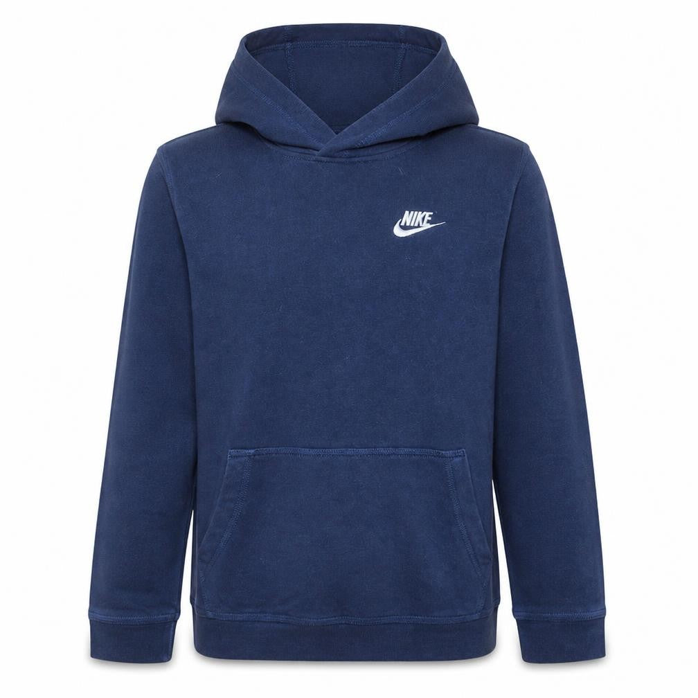 Front view of Nike boys’ navy blue pullover hoodie l 13-14 years cotton blend