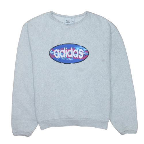 Adidas Women Grey Logo Pullover Sweatshirt M Long Sleeve Casual