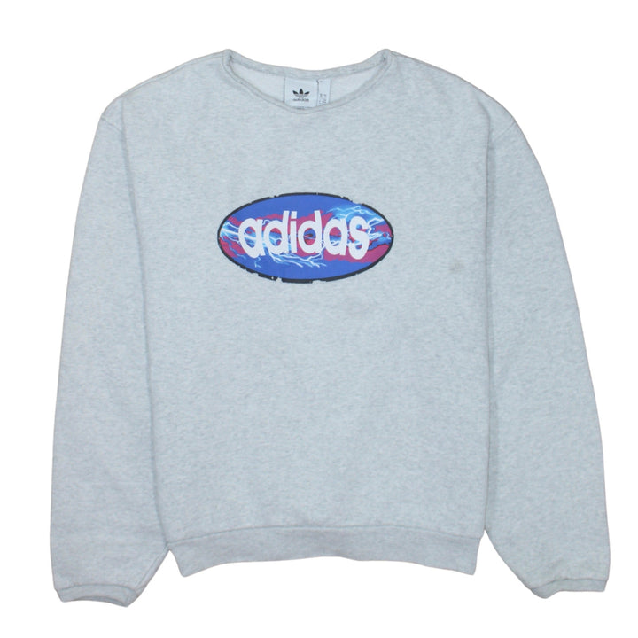 Adidas Women Grey Logo Pullover Sweatshirt M Long Sleeve Casual