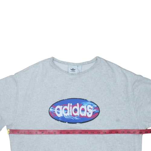 Adidas Women Grey Logo Pullover Sweatshirt M Long Sleeve Casual