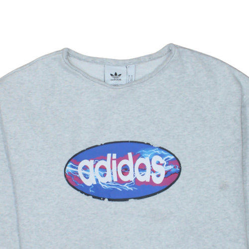 Adidas Women Grey Logo Pullover Sweatshirt M Long Sleeve Casual