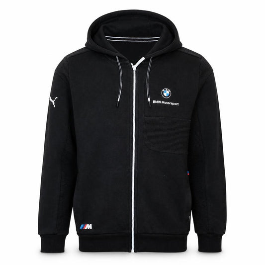 Front view of Puma BMW Motorsport Men's Black Full Zip Hoodie, size S