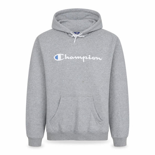 Front view of Champion Men's Grey Pullover Hoodie Medium Logo Sportswear