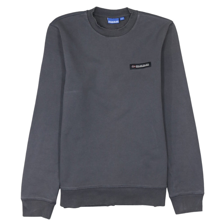 Napapijri Men’s Grey Crew Neck Sweatshirt Size S Logo Pullover