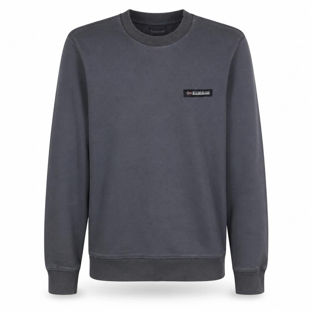 Front view of Napapijri Men’s Grey Crew Neck Sweatshirt, size S, Logo Pullover