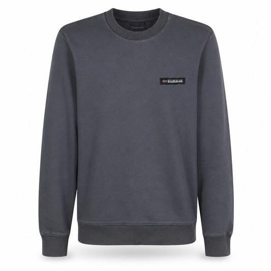 Front view of Napapijri Men’s Grey Crew Neck Sweatshirt, size S, Logo Pullover