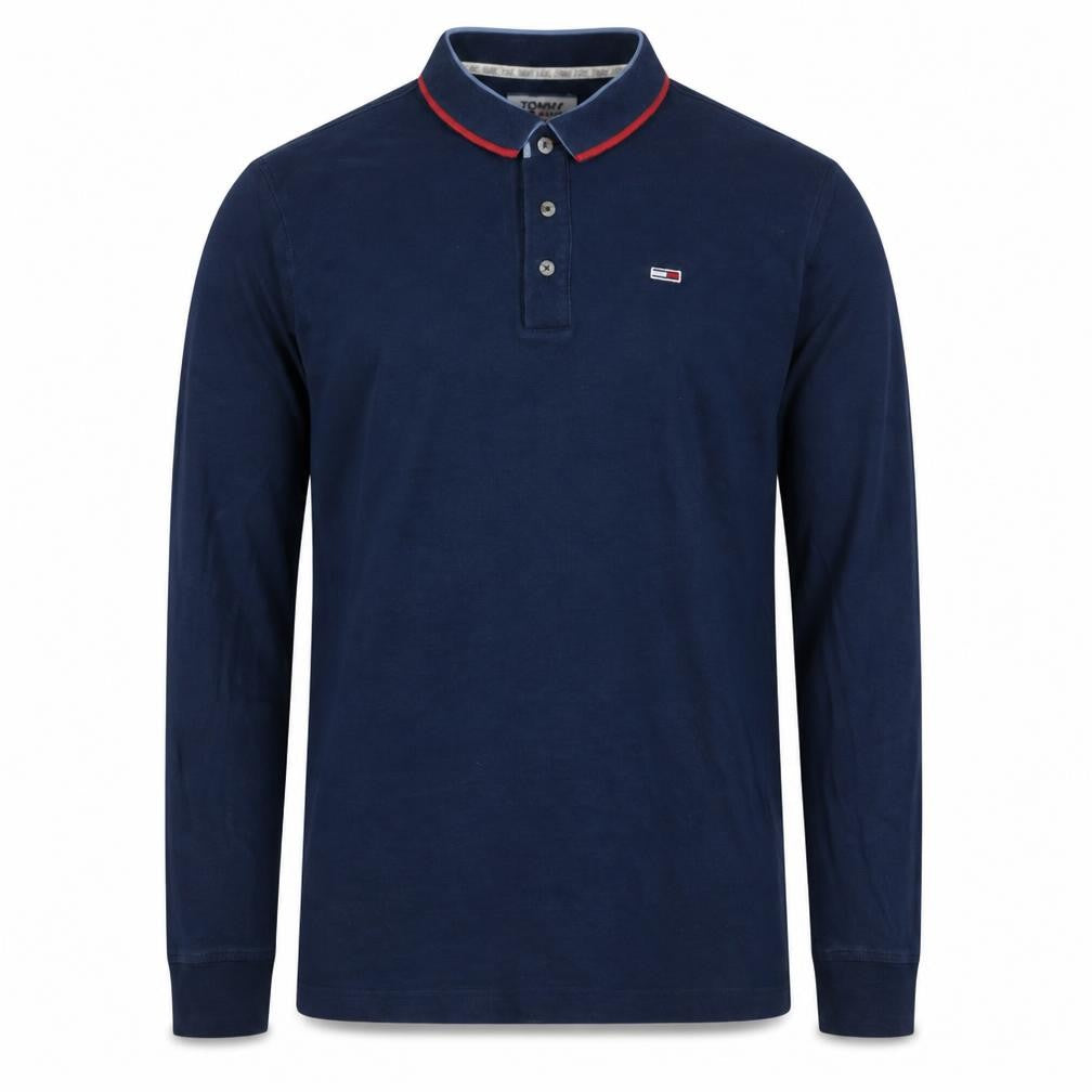 Tommy Jeans Men's Navy Long Sleeve Polo Shirt Size M