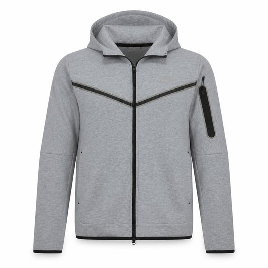 Front view of Nike Men Grey Full Zip Hoodie, size M, Lightweight Sportswear