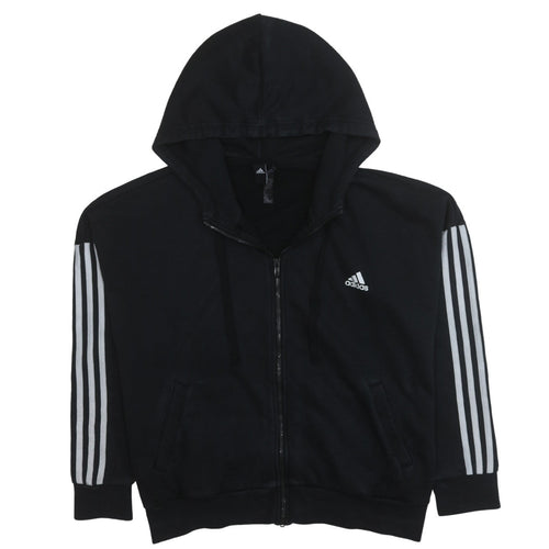 Adidas Womens Black Full Zip Hoodie XL Classic Stripe Casual