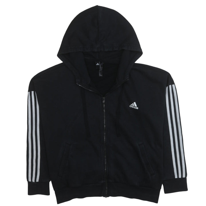Adidas Womens Black Full Zip Hoodie XL Classic Stripe Casual