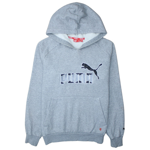 Puma Men's Grey Pullover Hoodie Small Graphic Logo Fleece Sweatshirt