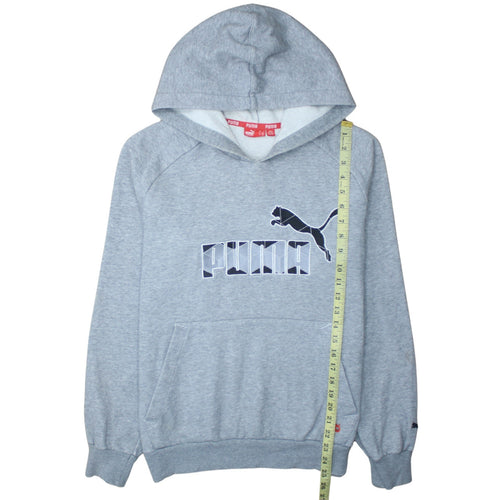 Puma Men's Grey Pullover Hoodie Small Graphic Logo Fleece Sweatshirt