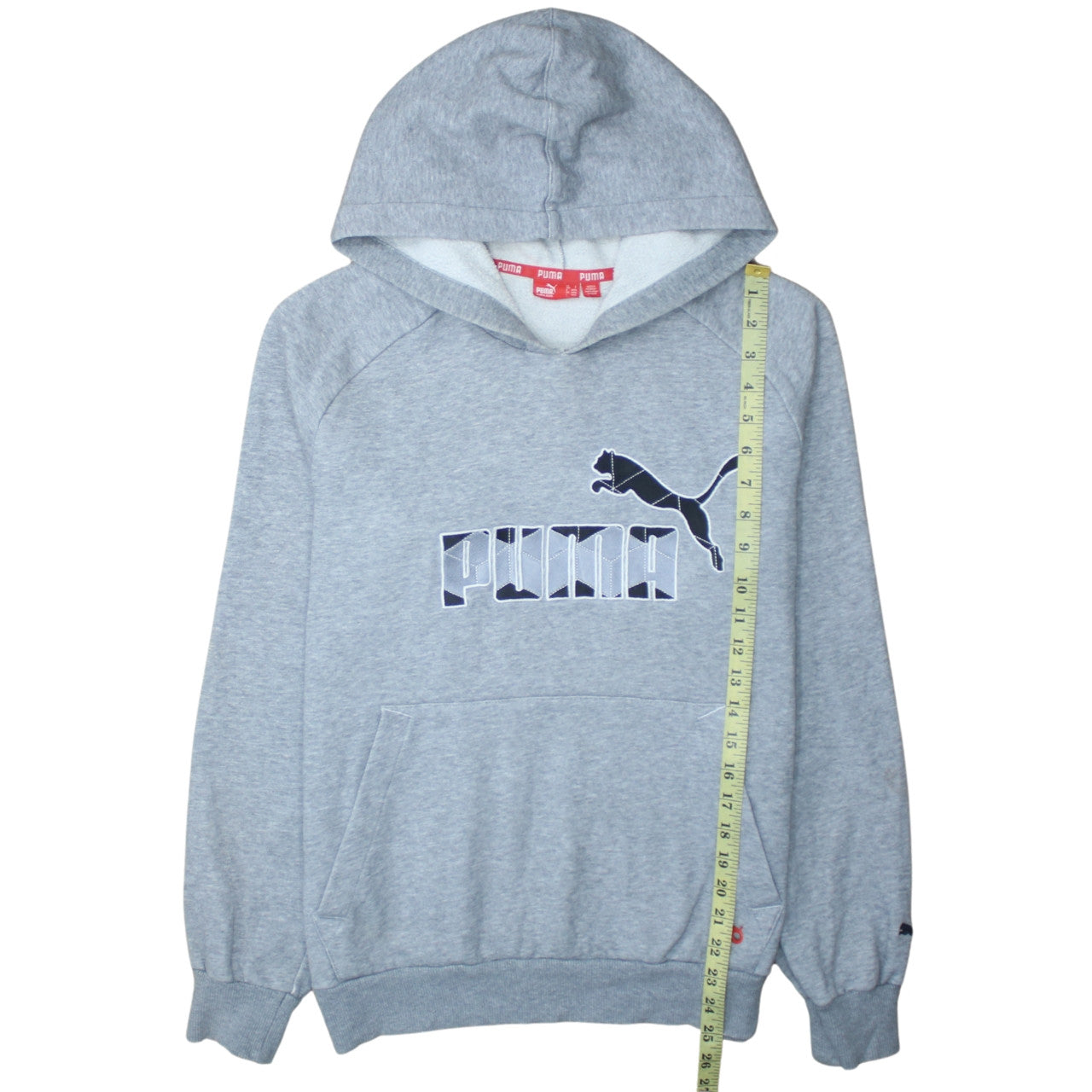 Puma Men's Grey Pullover Hoodie Small Graphic Logo Fleece Sweatshirt