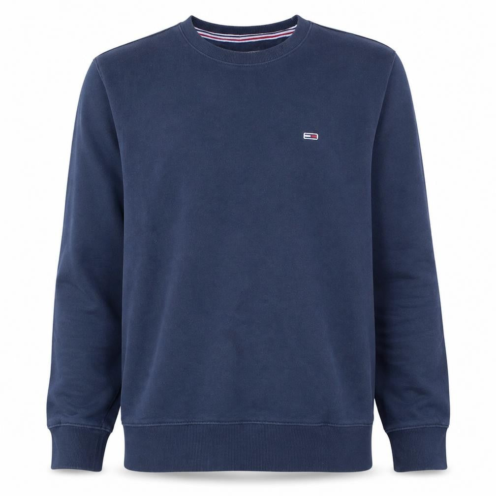 Front view of Tommy Jeans Men’s Blue Crew Neck Pullover Sweatshirt, size M