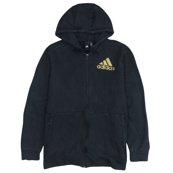 Adidas Men's Black Gold Logo Full Zip Hoodie Size L