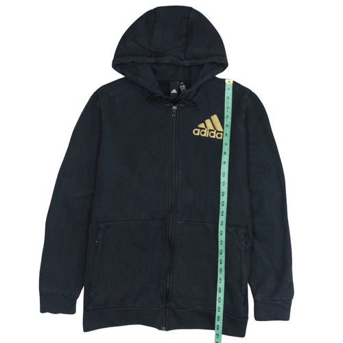 Adidas Men's Black Gold Logo Full Zip Hoodie Size L