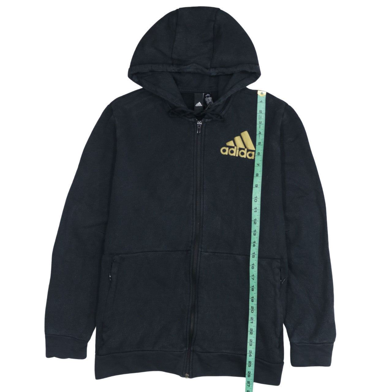 Adidas Men's Black Gold Logo Full Zip Hoodie Size L