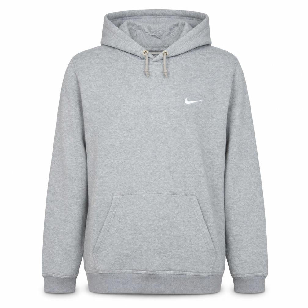 Front view of Nike Men Grey Pullover Hoodie L Regular Fit Fleece Sportswear