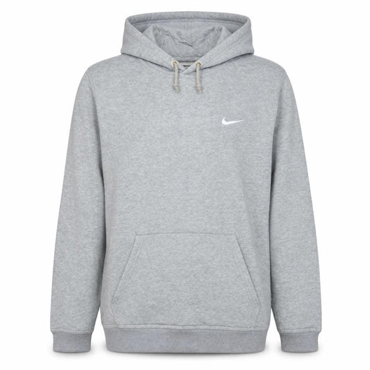 Front view of Nike Men Grey Pullover Hoodie L Regular Fit Fleece Sportswear