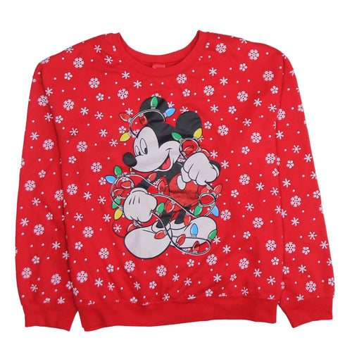 Disney Womens Red 3XL Christmas Mickey Mouse Pullover Sweatshirt