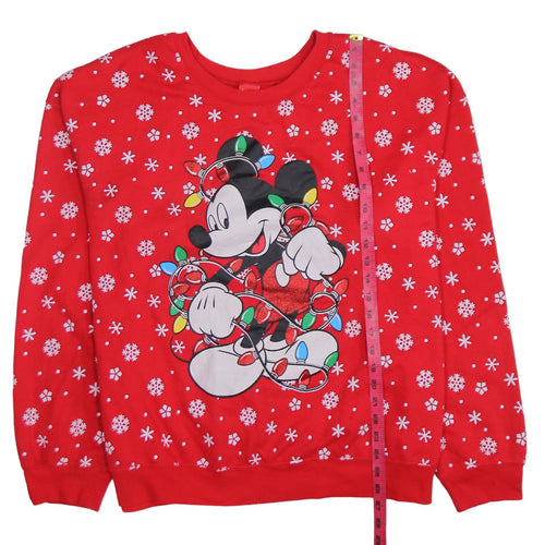 Disney Womens Red 3XL Christmas Mickey Mouse Pullover Sweatshirt