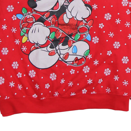 Disney Womens Red 3XL Christmas Mickey Mouse Pullover Sweatshirt