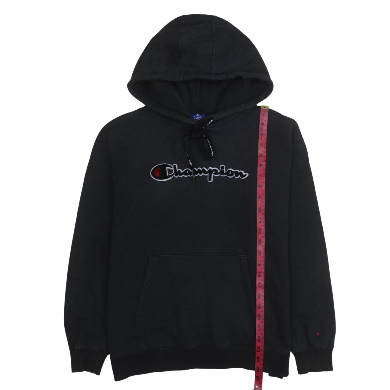 Champion Men's Black Pullover Hoodie Large Graphic Fleece Sweatshirt