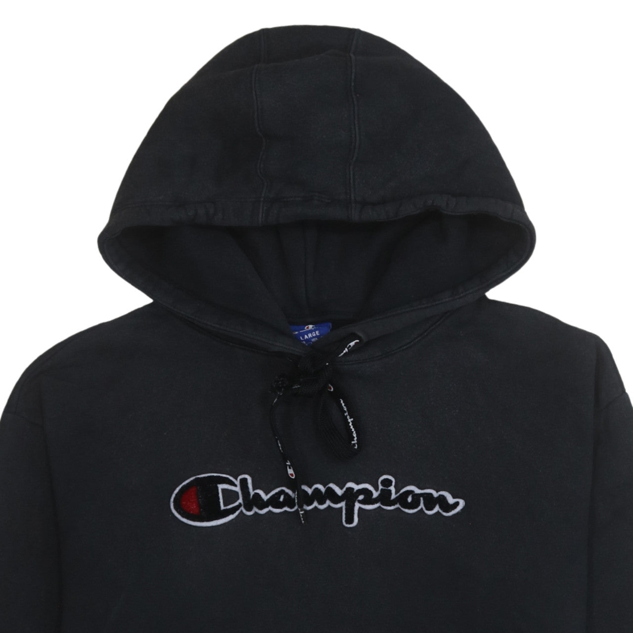 Champion Men's Black Pullover Hoodie Large Graphic Fleece Sweatshirt