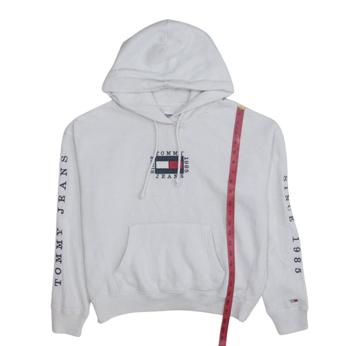 Tommy Jeans Men's White Hoodie M Pullover Graphic Logo Fleece