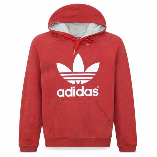 Front view of Adidas Men's Red Pullover Hoodie, size S, Logo Fleece Sweatshirt
