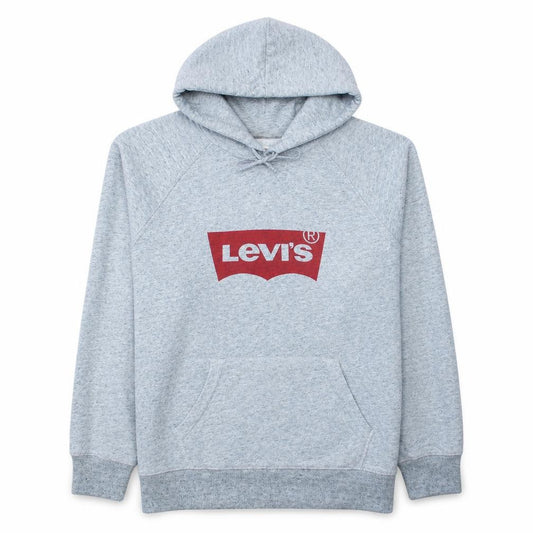 Front view of Levi's men’s grey hoodie l pullover graphic print cotton blend