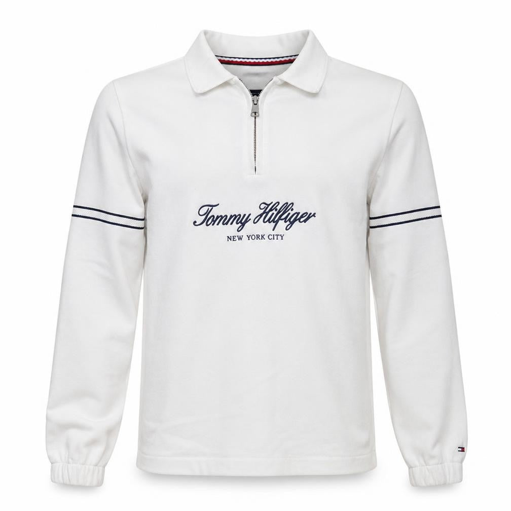 Front view of Tommy Hilfiger Men's White Collared 1/4 Zip Sweatshirt M