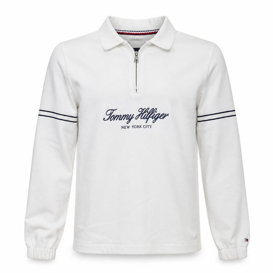Front view of Tommy Hilfiger Men's White Collared 1/4 Zip Sweatshirt M