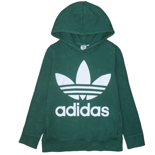 Adidas Womens Green Pullover Hoodie Size 12 Logo Print Casual