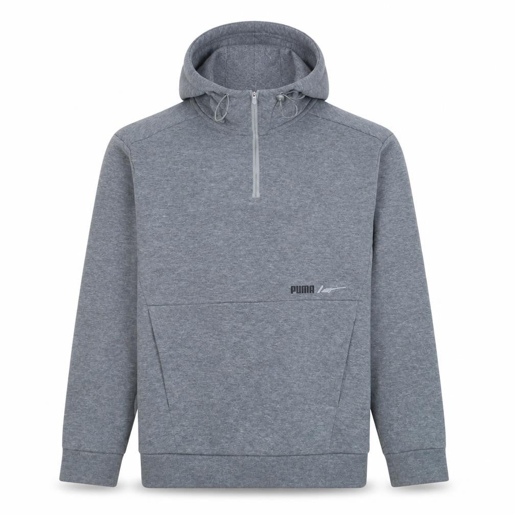 Front view of Puma Men's Grey 1/2 Zip Hooded Sweatshirt S Regular Fit