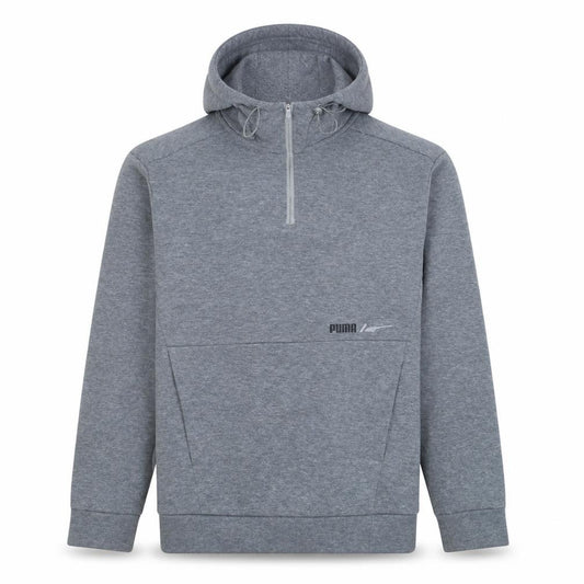 Front view of Puma Men's Grey 1/2 Zip Hooded Sweatshirt S Regular Fit