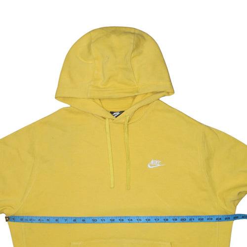 Nike Men Yellow Pullover Hoodie L Fleece Regular Fit Logo Sweatshirt