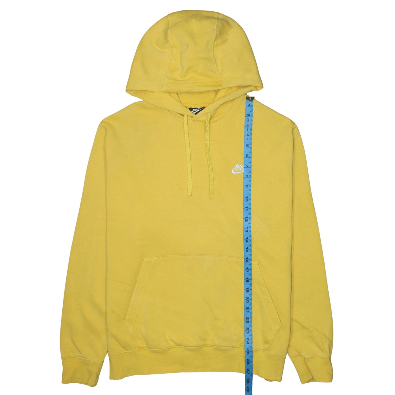 Nike Men Yellow Pullover Hoodie L Fleece Regular Fit Logo Sweatshirt