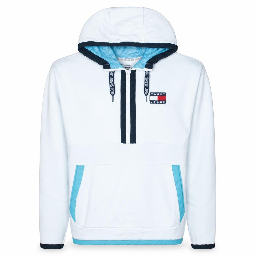 Front view of Tommy Jeans Men's White XS Pullover Hoodie Logo Fleece