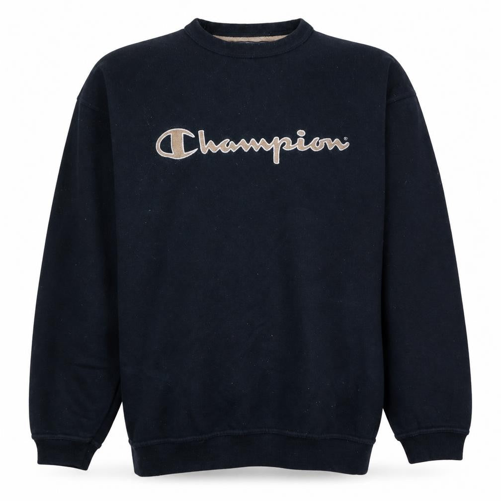 Front view of Champion Men's Black XL Crew Neck Pullover Sweatshirt