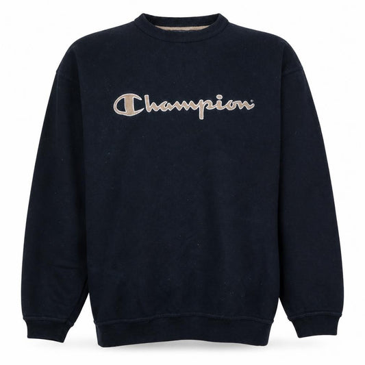 Front view of Champion Men's Black XL Crew Neck Pullover Sweatshirt