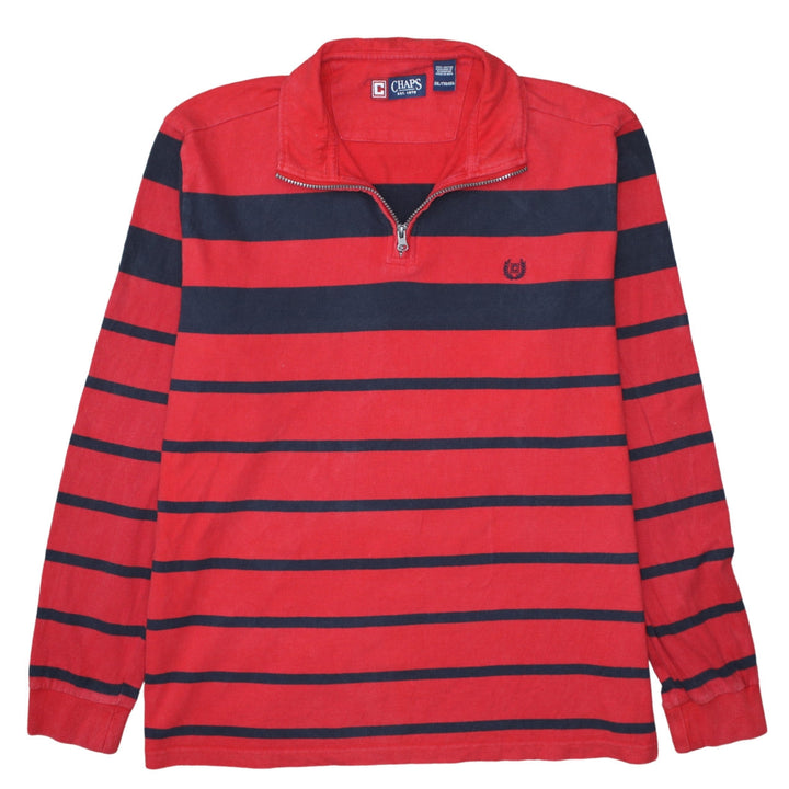 Chaps Men's Red Striped 1/4 Zip Cotton Sweatshirt 2XL