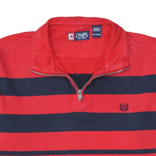 Chaps Men's Red Striped 1/4 Zip Cotton Sweatshirt 2XL