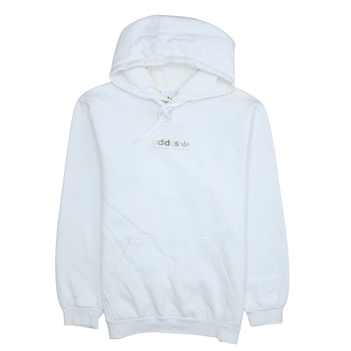 Adidas Women White Pullover Hoodie L Logo Kangaroo Pocket Soft Cotton