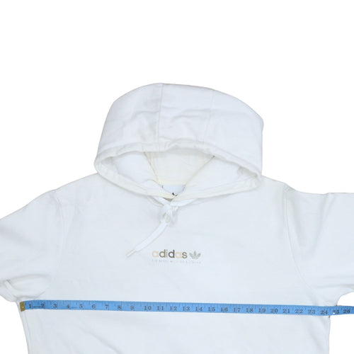 Adidas Women White Pullover Hoodie L Logo Kangaroo Pocket Soft Cotton