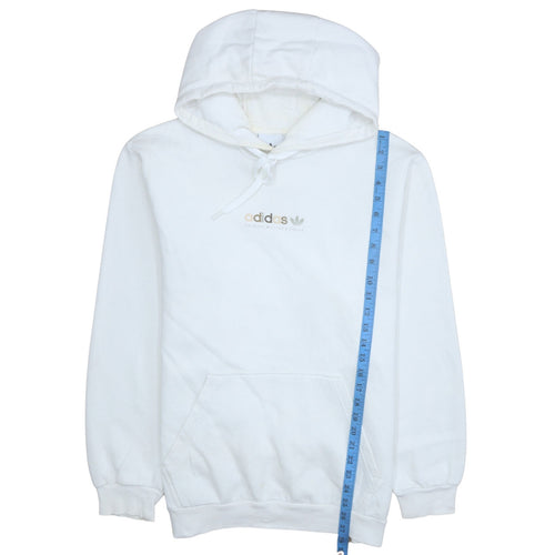 Adidas Women White Pullover Hoodie L Logo Kangaroo Pocket Soft Cotton