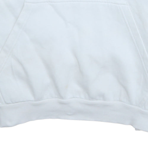 Adidas Women White Pullover Hoodie L Logo Kangaroo Pocket Soft Cotton