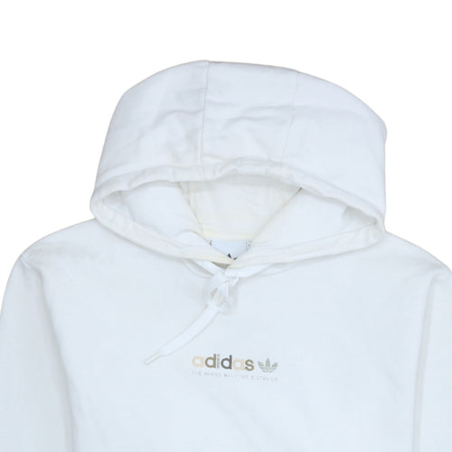 Adidas Women White Pullover Hoodie L Logo Kangaroo Pocket Soft Cotton